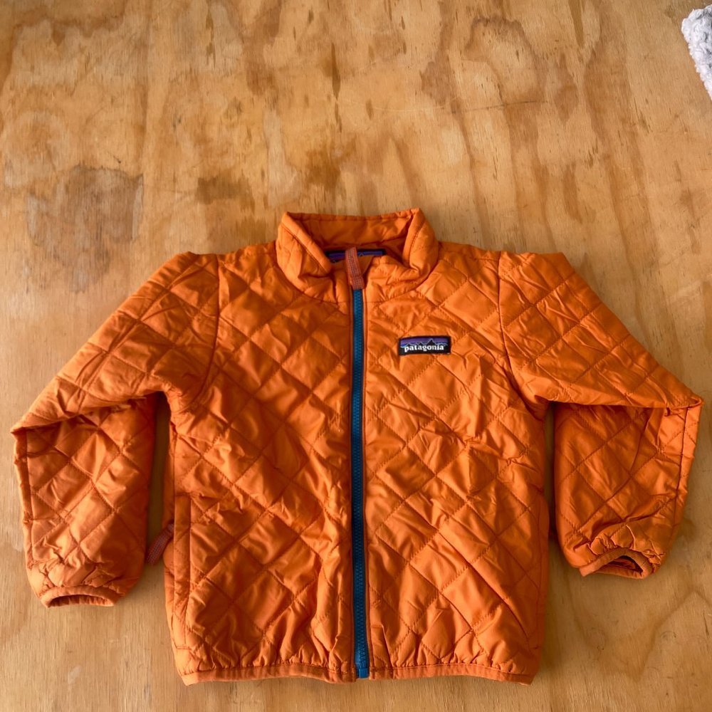 Patagonia 2T Baby Nano Puff Jacket Orange with contrast Blue Zippers